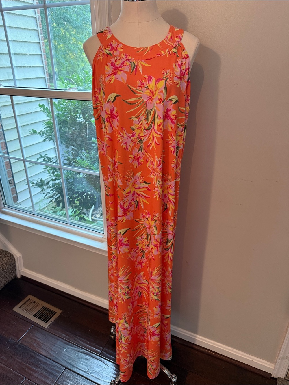 Vibrant Orange Floral Maxi Dress